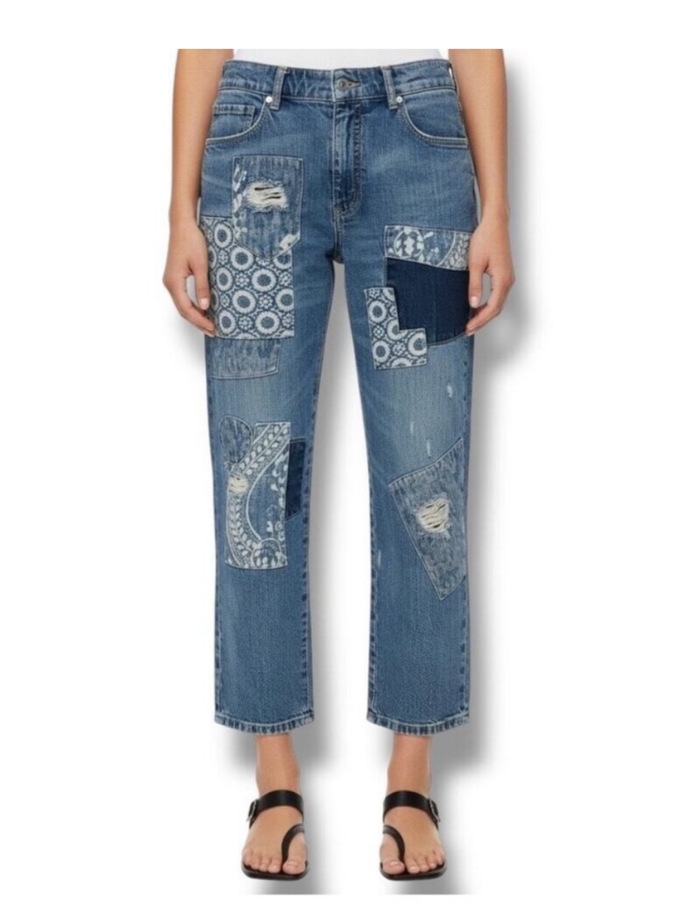 Pilcro The Borrowed Patchwork Bandana Boyfriend Jeans - Size 31 Distressed